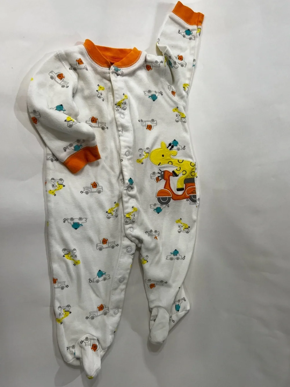 Carter's White One-Piece Footie with Orange Trim and Yellow Giraffe